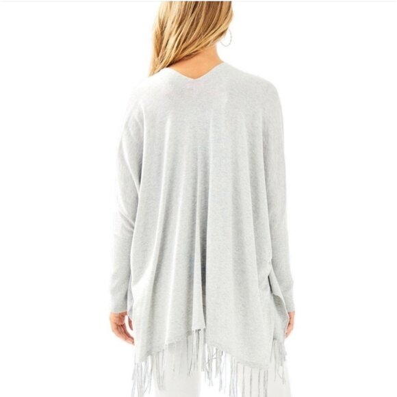 Lilly Pulitzer Colina Cardigan Fringe Sweater in Heathered Swordfish Gray Size S - Picture 3 of 11